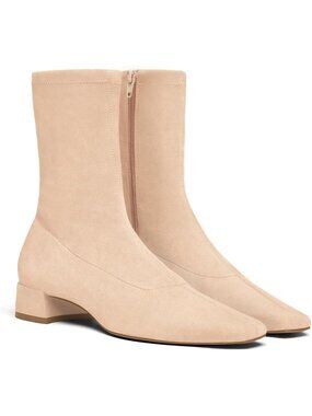 Women's Beige Ankle Boots Chunky Low Heel Square Toe Suede Zipper Cowgirl Boots
